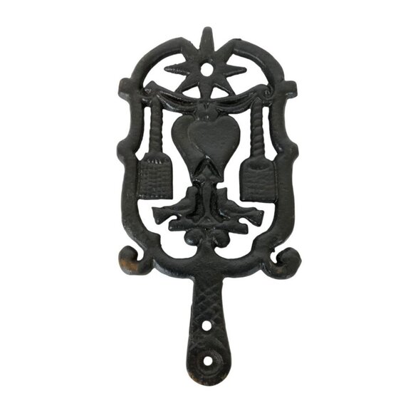 Vintage Cast Iron Kitchen Trivet Star Heart Birds Black Wall Farmhouse Decor - Picture 1 of 4